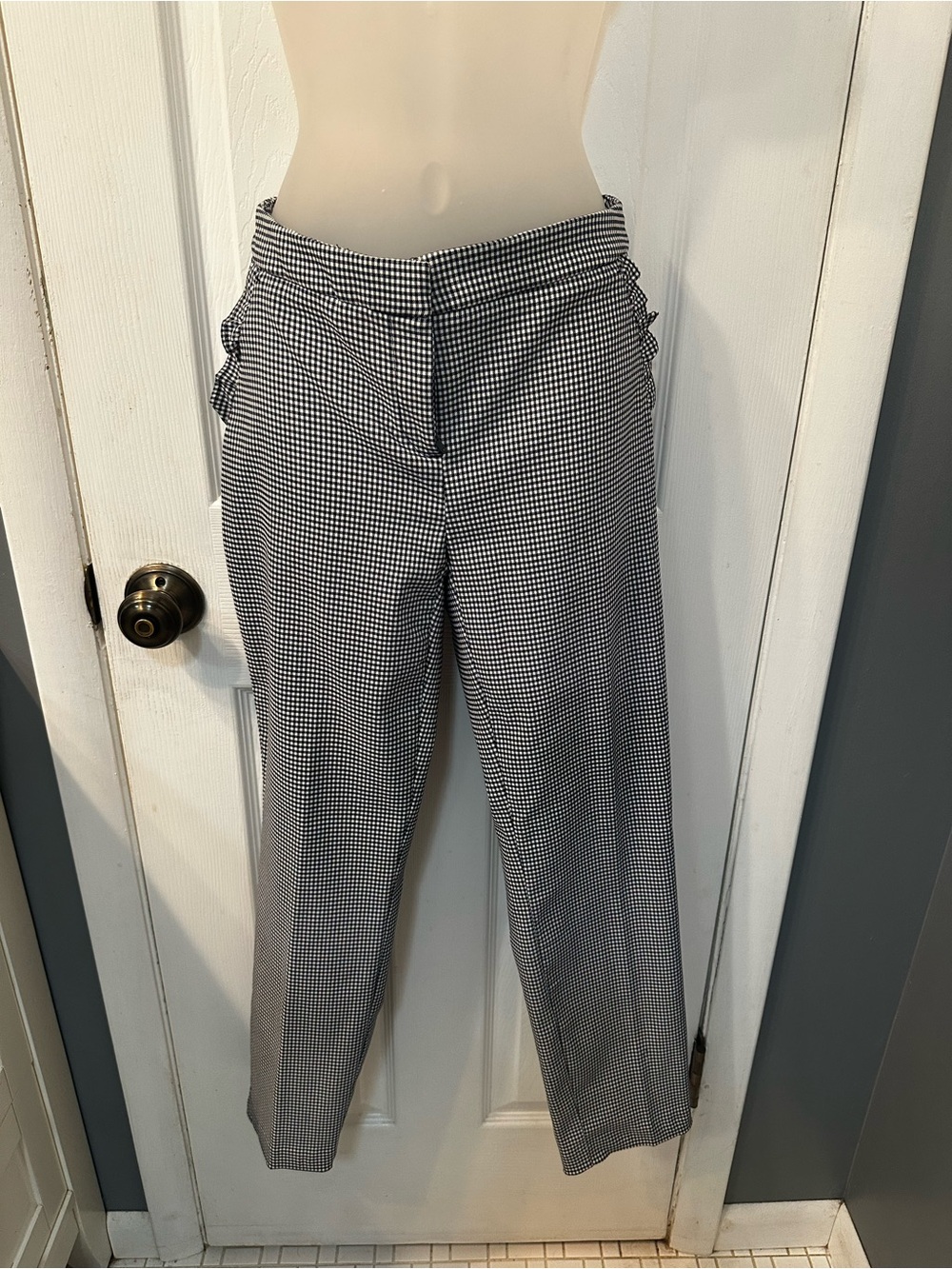Cynthia Rowley Black & White Gingham Straight-Leg Pants